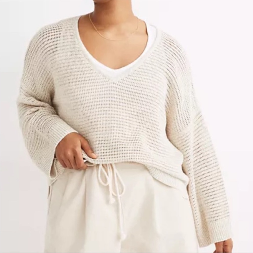 Madewell Rainbow Seville Sweater Pullover Marled XL Ivory Knit Casual